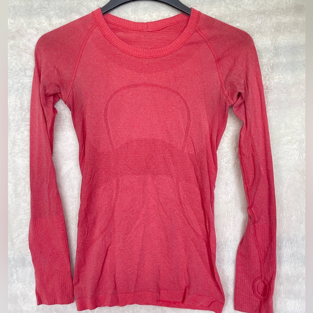 Lululemon pink long sleeve running shirt, size 4, good condition